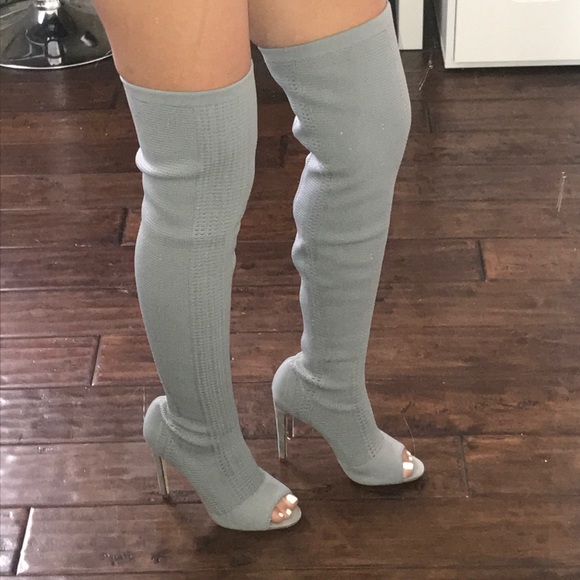 Shoes - Light grey over the knee boots